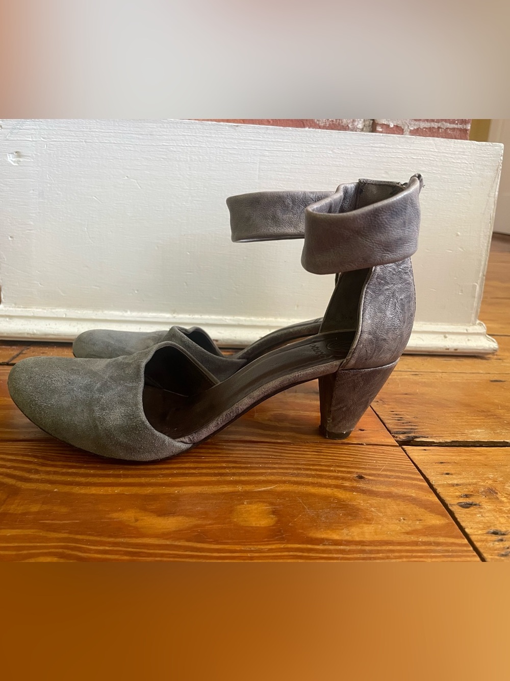 COCLICO Gray Ankle-Cuff Block Heels